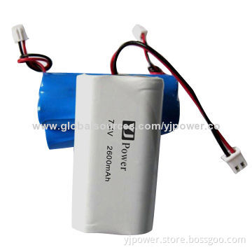 18650 Lithium-ion Battery Packs with 2,600mAh, 7.4V, Sized 18.4 x 36.5 x 65.5mm and 109g Weight